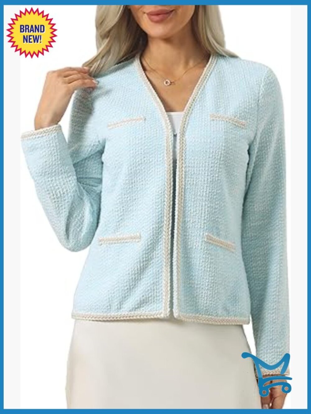 Womens Tweed Cardigan Long Sleeve Open Front Knit Jacket Business Casual